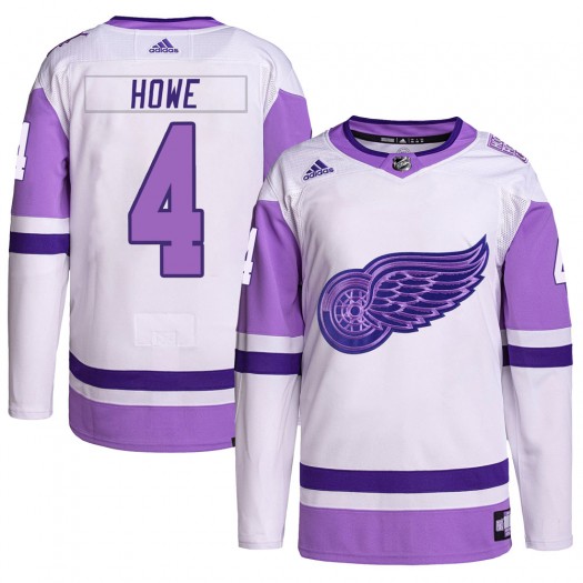 Mark Howe Detroit Red Wings Men's Adidas Authentic White/Purple Hockey Fights Cancer Primegreen Jersey