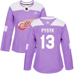 Mark Pysyk Detroit Red Wings Women's Adidas Authentic Purple Hockey Fights Cancer Practice Jersey