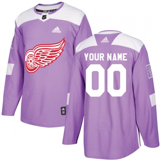 Men's Adidas Detroit Red Wings Customized Authentic Purple Hockey Fights Cancer Practice Jersey