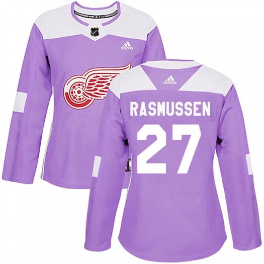 Michael Rasmussen Detroit Red Wings Women's Adidas Authentic Purple Hockey Fights Cancer Practice Jersey