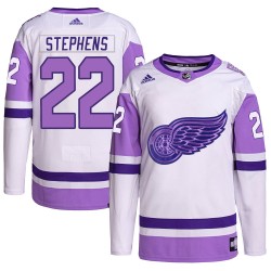 Mitchell Stephens Detroit Red Wings Men's Adidas Authentic White/Purple Hockey Fights Cancer Primegreen Jersey