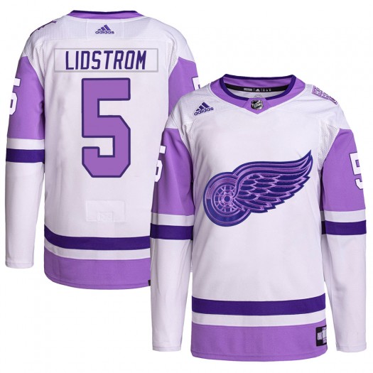 Nicklas Lidstrom Detroit Red Wings Men's Adidas Authentic White/Purple Hockey Fights Cancer Primegreen Jersey