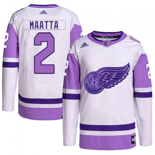 Olli Maatta Detroit Red Wings Men's Adidas Authentic White/Purple Hockey Fights Cancer Primegreen Jersey