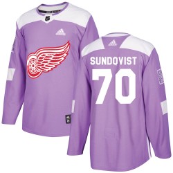 Oskar Sundqvist Detroit Red Wings Men's Adidas Authentic Purple Hockey Fights Cancer Practice Jersey