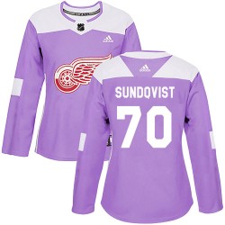 Oskar Sundqvist Detroit Red Wings Women's Adidas Authentic Purple Hockey Fights Cancer Practice Jersey