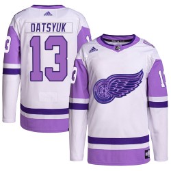 Pavel Datsyuk Detroit Red Wings Youth Adidas Authentic White/Purple Hockey Fights Cancer Primegreen Jersey
