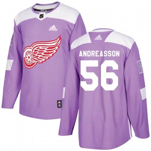 Pontus Andreasson Detroit Red Wings Men's Adidas Authentic Purple Hockey Fights Cancer Practice Jersey