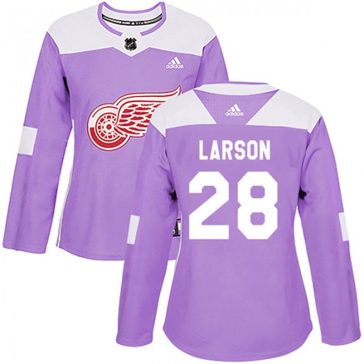 Reed Larson Detroit Red Wings Women's Adidas Authentic Purple Hockey Fights Cancer Practice Jersey