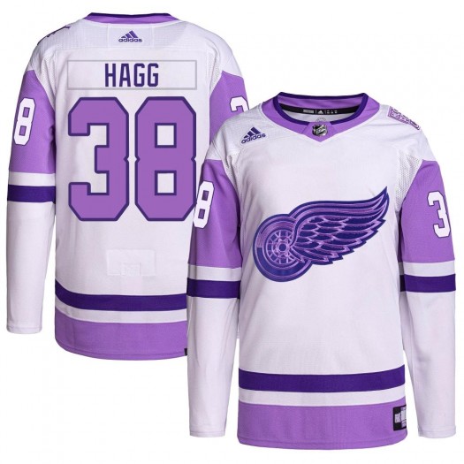 Robert Hagg Detroit Red Wings Men's Adidas Authentic White/Purple Hockey Fights Cancer Primegreen Jersey