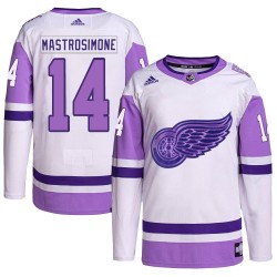 Robert Mastrosimone Detroit Red Wings Men's Adidas Authentic White/Purple Hockey Fights Cancer Primegreen Jersey
