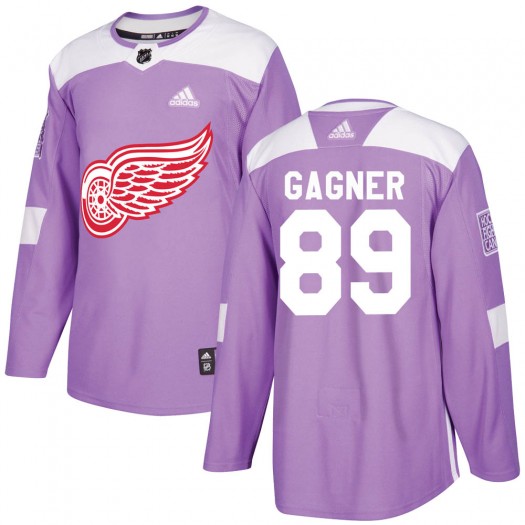 Sam Gagner Detroit Red Wings Youth Adidas Authentic Purple ized Hockey Fights Cancer Practice Jersey