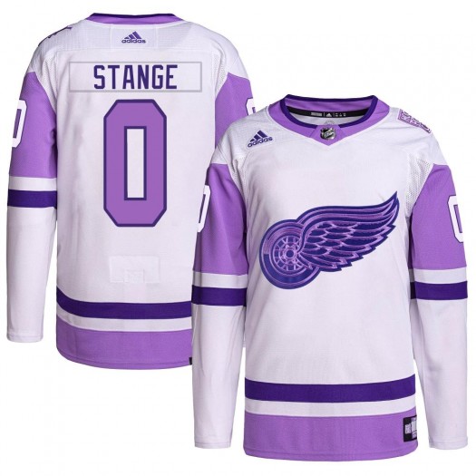 Sam Stange Detroit Red Wings Men's Adidas Authentic White/Purple Hockey Fights Cancer Primegreen Jersey