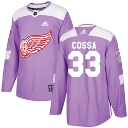Sebastian Cossa Detroit Red Wings Men's Adidas Authentic Purple Hockey Fights Cancer Practice Jersey