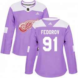 Sergei Fedorov Detroit Red Wings Women's Adidas Authentic Purple Hockey Fights Cancer Practice Jersey