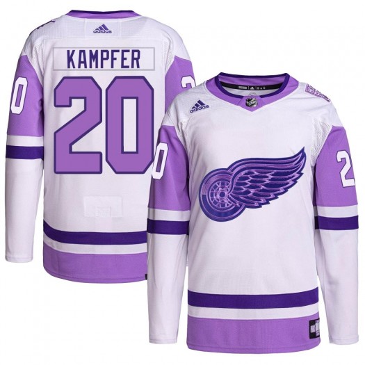 Steven Kampfer Detroit Red Wings Men's Adidas Authentic White/Purple Hockey Fights Cancer Primegreen Jersey