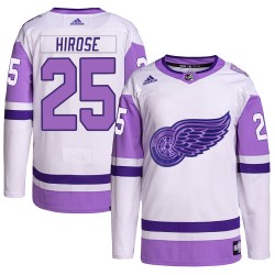 Taro Hirose Detroit Red Wings Men's Adidas Authentic White/Purple Hockey Fights Cancer Primegreen Jersey