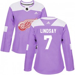 Ted Lindsay Detroit Red Wings Women's Adidas Authentic Purple Hockey Fights Cancer Practice Jersey