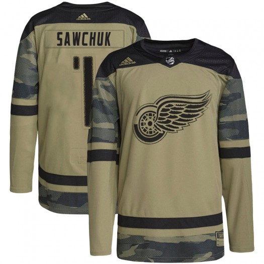 Terry Sawchuk Detroit Red Wings Men's Adidas Authentic Camo Military Appreciation Practice Jersey