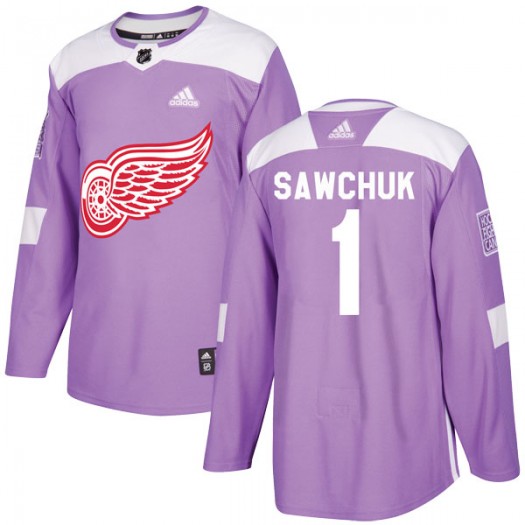 Terry Sawchuk Detroit Red Wings Men's Adidas Authentic Purple Hockey Fights Cancer Practice Jersey