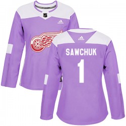 Terry Sawchuk Detroit Red Wings Women's Adidas Authentic Purple Hockey Fights Cancer Practice Jersey
