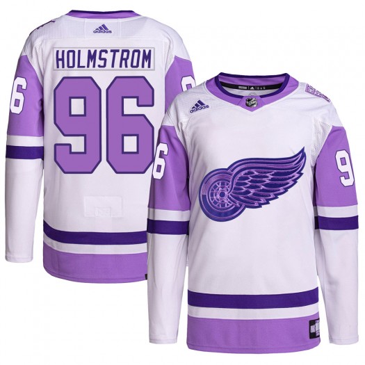 Tomas Holmstrom Detroit Red Wings Men's Adidas Authentic White/Purple Hockey Fights Cancer Primegreen Jersey