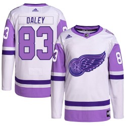 Trevor Daley Detroit Red Wings Men's Adidas Authentic White/Purple Hockey Fights Cancer Primegreen Jersey