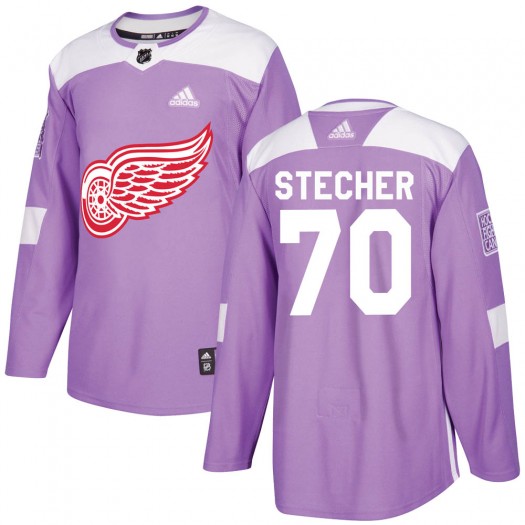 Troy Stecher Detroit Red Wings Youth Adidas Authentic Purple Hockey Fights Cancer Practice Jersey