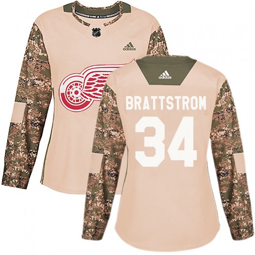 Victor Brattstrom Detroit Red Wings Women's Adidas Authentic Camo Veterans Day Practice Jersey