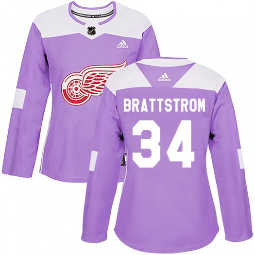 Victor Brattstrom Detroit Red Wings Women's Adidas Authentic Purple Hockey Fights Cancer Practice Jersey