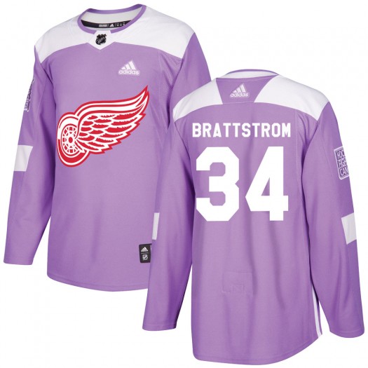 Victor Brattstrom Detroit Red Wings Youth Adidas Authentic Purple Hockey Fights Cancer Practice Jersey