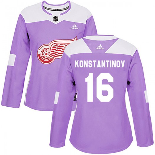 Vladimir Konstantinov Detroit Red Wings Women's Adidas Authentic Purple Hockey Fights Cancer Practice Jersey